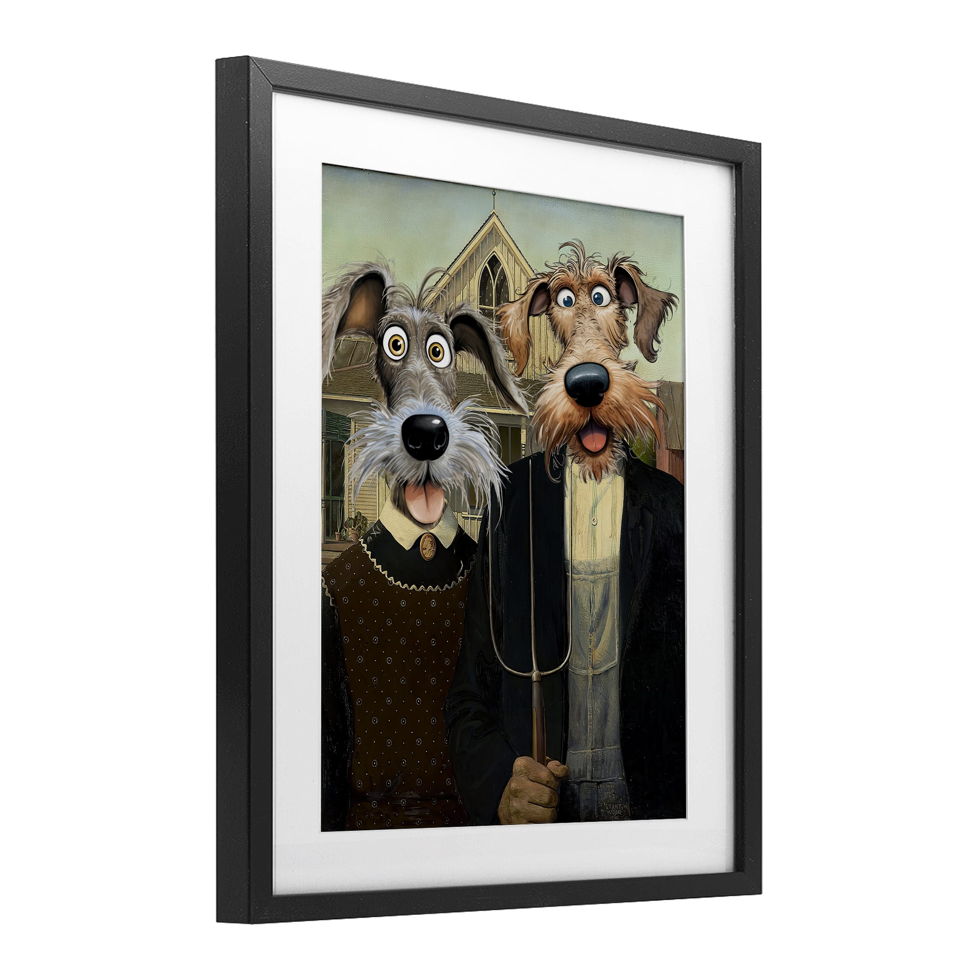 Stupell Industries American Gothic Pups Black Framed Print Under Glass, design by Tina LeCour