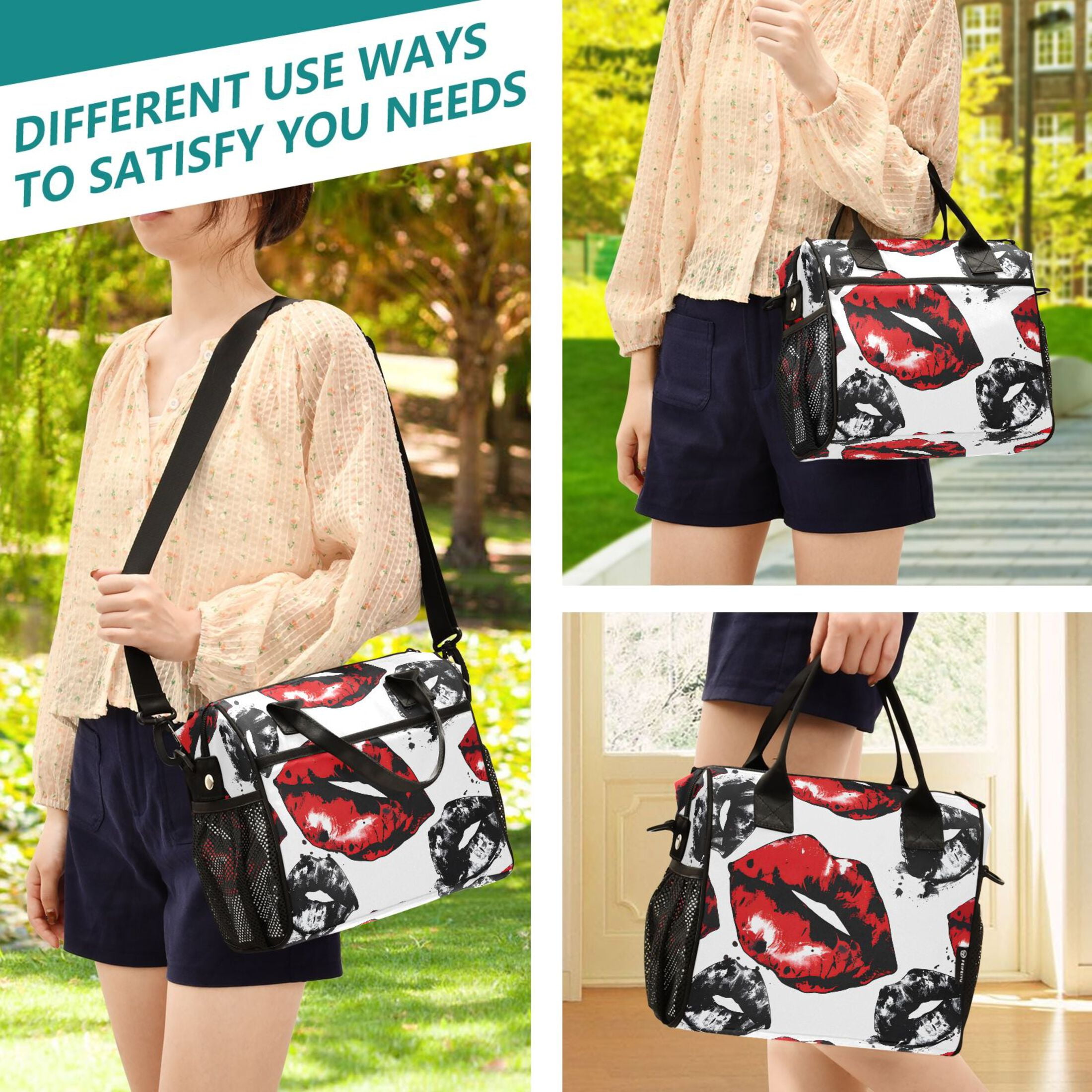 ALAZA Red Lip Insulated Lunch Bag Reusable Tote Box Adjustable Shoulder Strap for Work Picnic