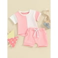 thumbnail image 4 of Musuos Toddler Boy Girl Summer Clothes 3 6 12 18 24M 3Y Contrast Color Short Sleeve T-Shirt with Solid Color Shorts Casual 2Pcs Outfit, 4 of 10