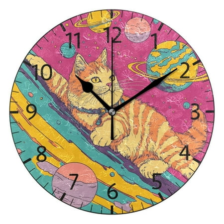YAZAOO Decorative Wall Clock Size:25cm Chilling in The Cosmos Design Pattern Clock