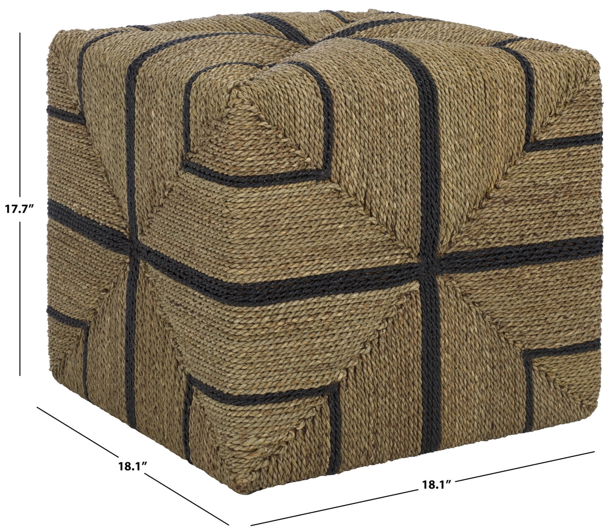 Safavieh Couture Liatasha Woven Seagrass Ottoman, Natural/Black