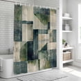 thumbnail image 5 of Sage Green Geometric Shower Curtain Set - 72" x 78" Washable Bathtub Curtain with 12 Hooks, Vintage Teal Modern Abstract Art Waterproof Fabric Stall Shower Curtains for Bathroom/Bathtub Décor, 5 of 6