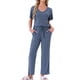 thumbnail image 1 of Conjunto de pijama para mujer INSPIRE CHIC, de dos piezas, con parte superior de manga corta de punto acanalado y pantalones con abertura lateral, con bolsillos, 2XL, azul, 1 of 5
