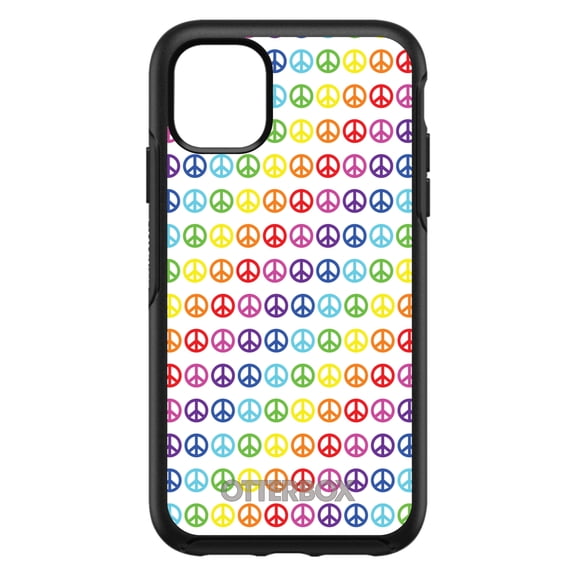 DistinctInk OtterBox Symmetry Custom Case for Apple iPhone 15 (6.1" Screen) - White Rainbow Peace Signs - Wireless Charging Compatible