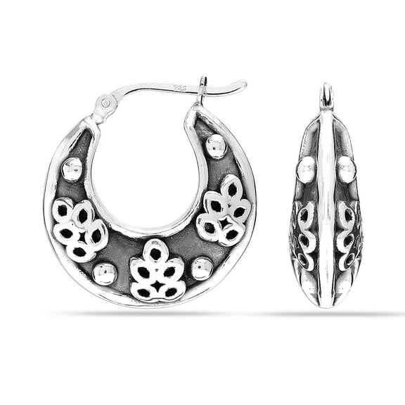 LeCalla 925 Sterling Silver Filigree Hoop Earrings Light Weight Click Top Antique Earrings for Women and Teen 23MM