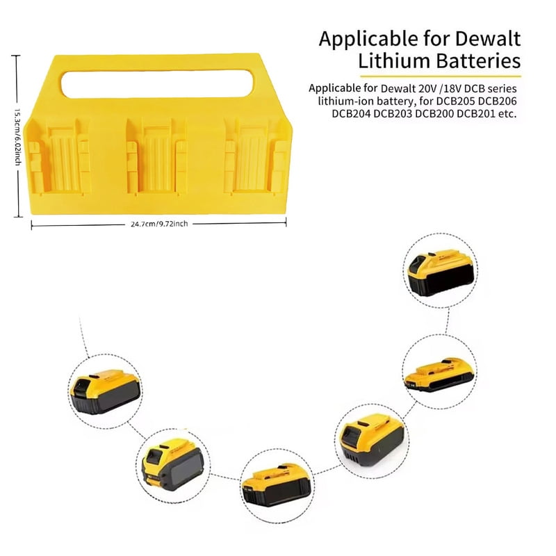 6-Slot Storage Box for De*walt 18V & 20V Lithium Batteries - Built-in Handle, Eliminates Battery Disorganization & Easy to Carry