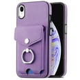 thumbnail image 4 of Compatible with iPhone XR Card Slot Back Case, 360 Degree Rotatable Ring Stand Plating Button PU Leather Support Magnetic Car Mount Phone Case Cover for iPhone XR, Purple, 4 of 14