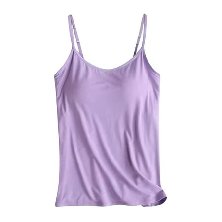 Knosfe Basic Tops Women Slim Fit Crew Neck Tank Tops for Women Casual with Built In Bra Padded Womens Dress Shirts Spaghetti Strap Sleeveless Cami Purple 6XL