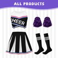 thumbnail image 4 of IROOZIGOTO Girls Cheerleader Costume Set Blue White Sleeveless Cropped Top Pleated Skirt with Pom Poms Socks for Halloween Cosplay Themed Party, 4 of 9