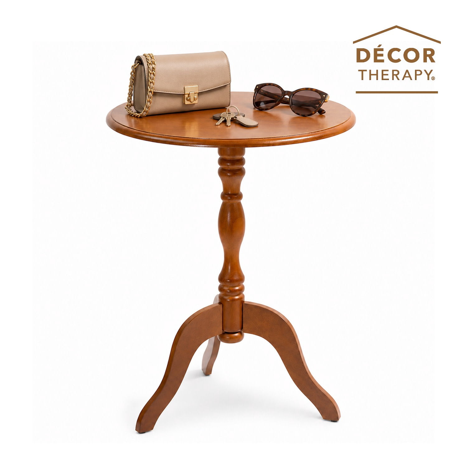 Decor Therapy Warwick Round Accent Table - 3 Leg Pedestal Side Table for Living Room, Bedroom, Entryway - Traditional Bistro Drink Table, Honeynut
