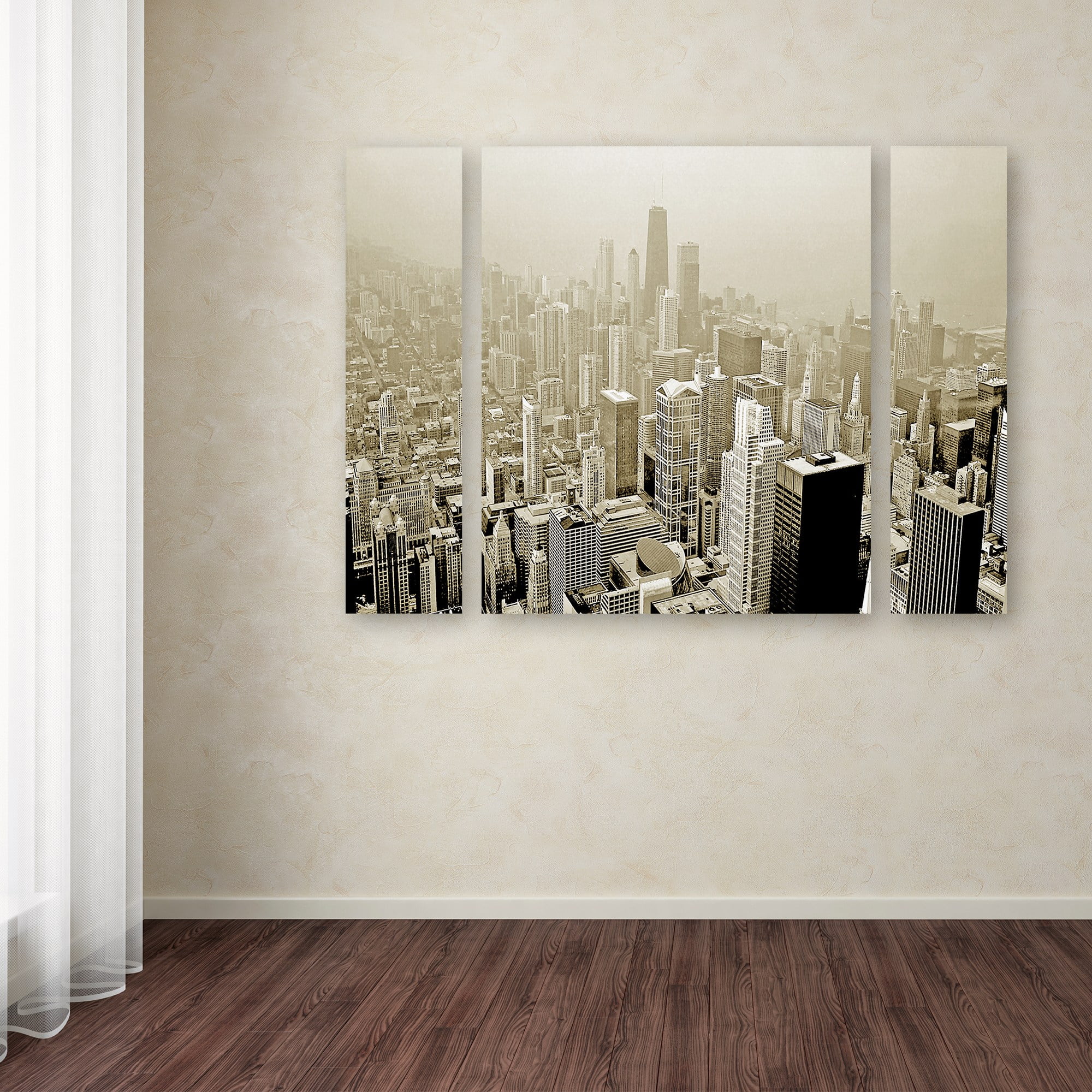 Trademark Fine Art "Chicago Skyline" Canvas Art by Preston Three Panel Set