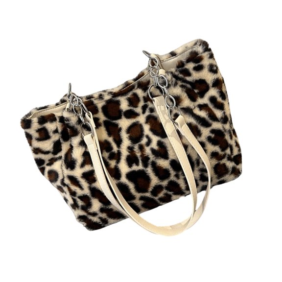 Aurgiarme Trendy Leopards Design Plush Shoulder Bag with Spacious Space Comfortable Underarm Bags for Women and Office Goers