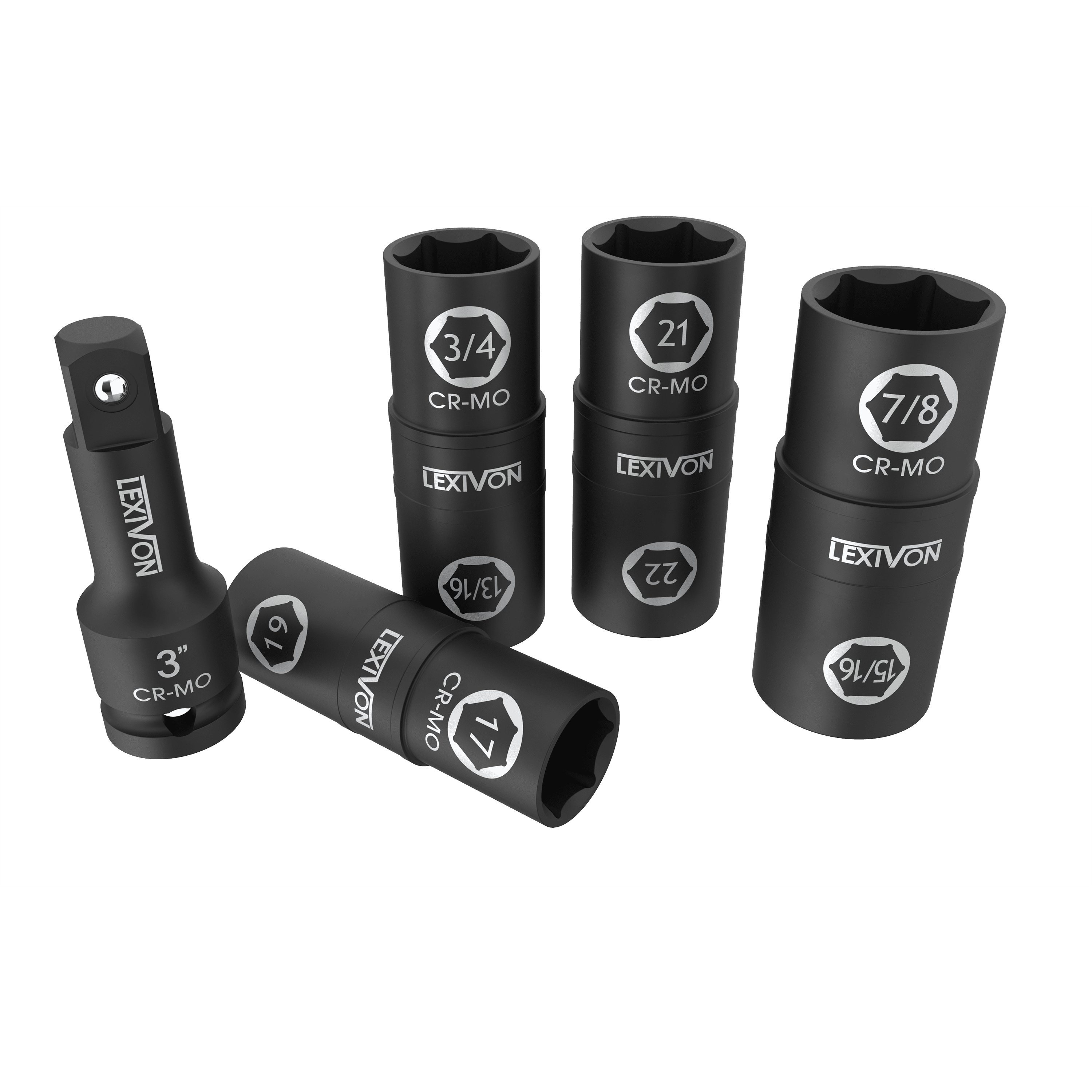 LEXIVON Lug Nut Impact Socket Set, 1/2-Inch Drive | Innovative 8-IN-4 Flip Socket Design, Covers Most Commonly Used Inch & Metric Wheel Nuts | Cr-Mo Steel = Full Impact Grade (LX-110)