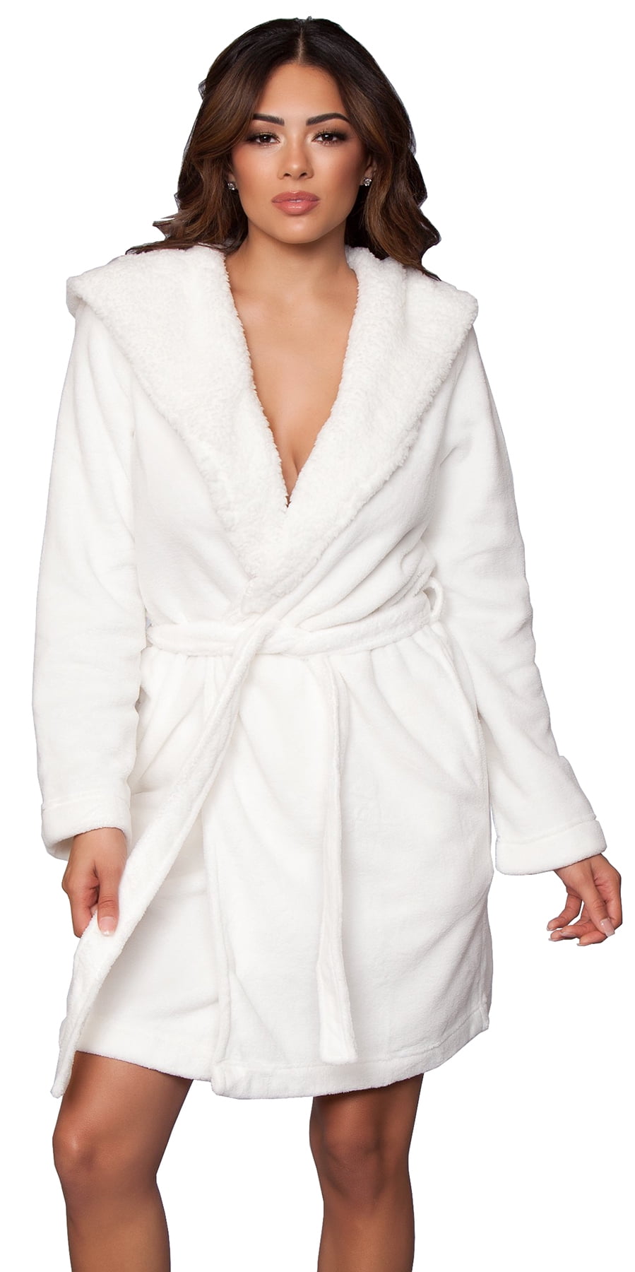 Loungeable Womens Coral Fleece Dressing Gown Ladies Soft Nightwear White Robe 