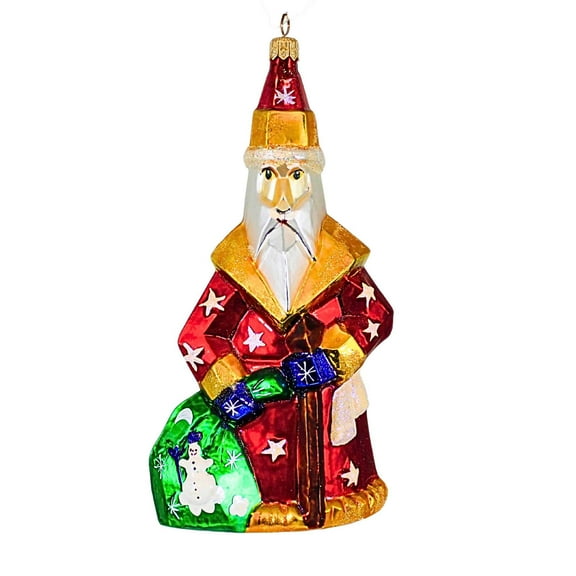 Christopher Radko Company 7.50In Woodcut Santa, Glass, Ornament Carved Christmas 982140