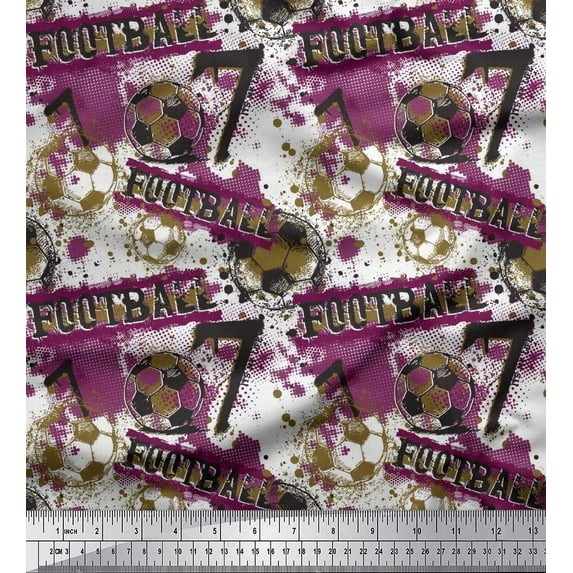 Soimoi Pink Rayon Fabric Brush Stroke & Football Men Decor Fabric Printed Yard 56 Inch Wide