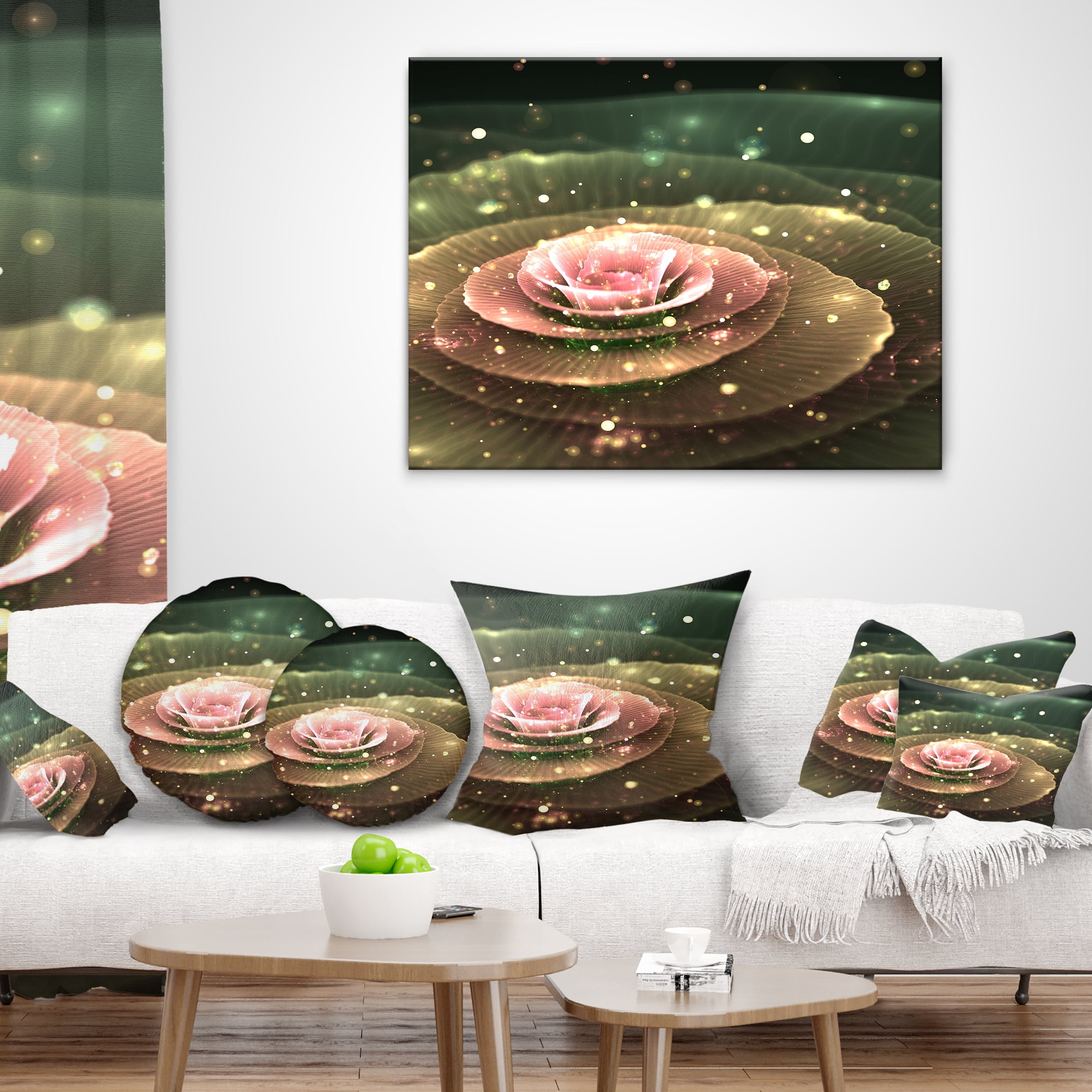 Designart Pink Flower with Water Droplets - Floral Throw Pillow - 12x20