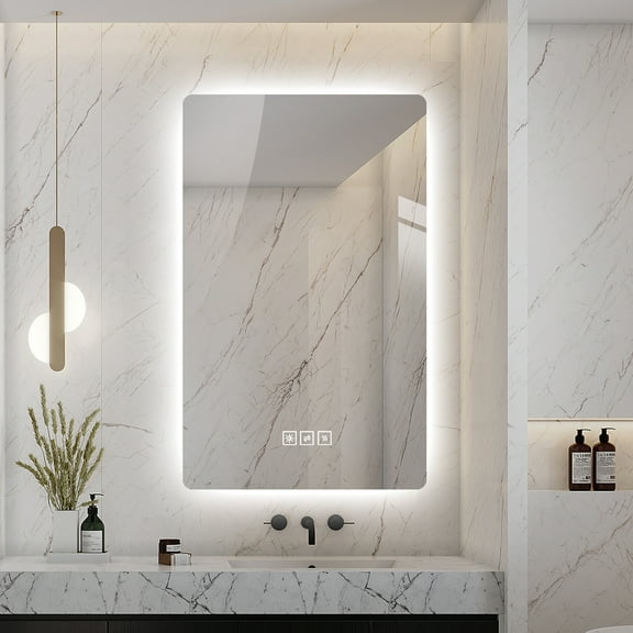 LAIYA 32”X24” Bathroom Vanity Mirror with Lights, Wall-Mounted Led Mirror for Bathroom Anti-Fog Waterproof, Light Adjustment Intelligent Touch Button Horizontal & Vertical