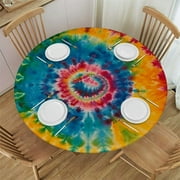 RUIYC Rainbow Tie Dye Round Tablecloth Mandala Spiral Colorful Round Table Cloth Washable Polyester Table Cover for Dinner Kitchen Party