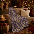 thumbnail image 3 of Gold Damask Medallions on Purple Field, Elegant Vintage Style for Pattern Lovers, Ornate Floral Scroll Pattern and Housewarming Gift, Cozy Flannel Blanket for Bedroom and Guest Room, Home Decor, 3 of 9