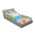 thumbnail image 3 of Ambesonne Cartoon Fitted Sheet & Pillow Sham Set, Palm Trees and Crabs, Full, Aqua Beige, 3 of 3