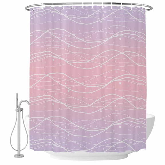 Small Stall Shower Curtain 48x72 Inch Narrow Half Size Pink Purple Ombre Bath Curtains Bathroom Decor, Modern Abstract Striped Polka Dots Waterproof Fabric Shower Curtain Set with Hooks 48 Inch