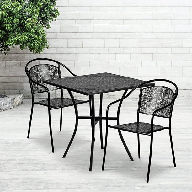 Commercial Grade 28 Square Black Patio Table Set 2 Round Back Chairs Walmart Com Walmart Com
