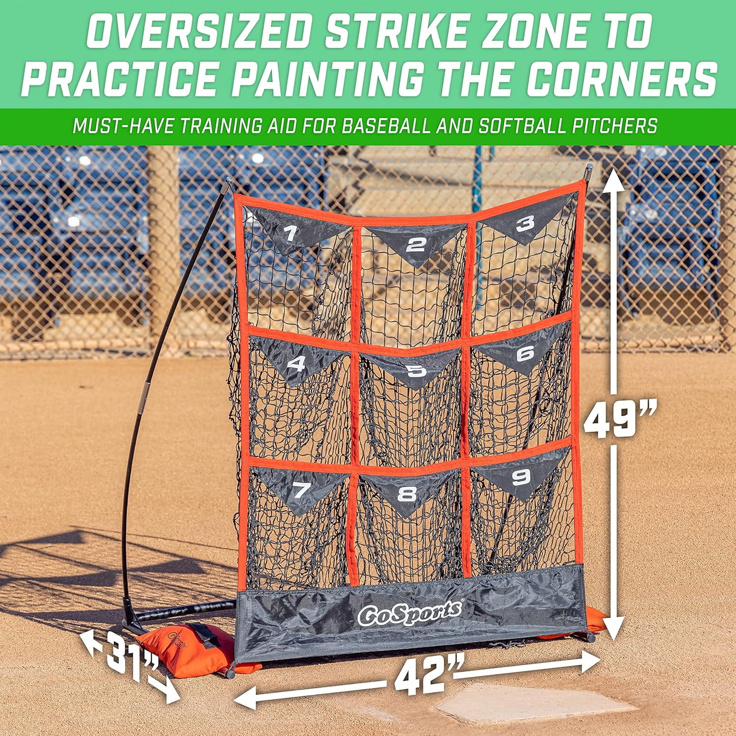 GoSports 9 Hole Baseball & Softball Pitching Strike Zone Target Net - Standard 49 x 30 Inches