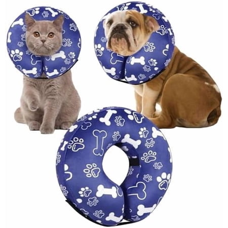 Recovery Donut Collar for Dogs & Cat Inflatable Dog Cone Collar Alternative After Surgery Soft Cone for Large Medium Small Dog Adjustable Pet Neck Donut(Darkblue Bone Medium+