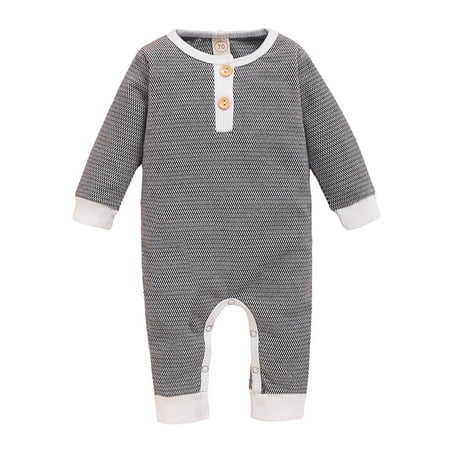 

TUOBARR Toddler Baby Boys Girls Long Sleeve Solid Romper Jumpsuit Black (0-18Months)