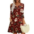 thumbnail image 2 of Christmas Dresses for Women Women's Christmas Printed Fashionable V-neck Button Seven Part Cuff Pocket Dress for Holiday Party,Red,2XL, 2 of 5