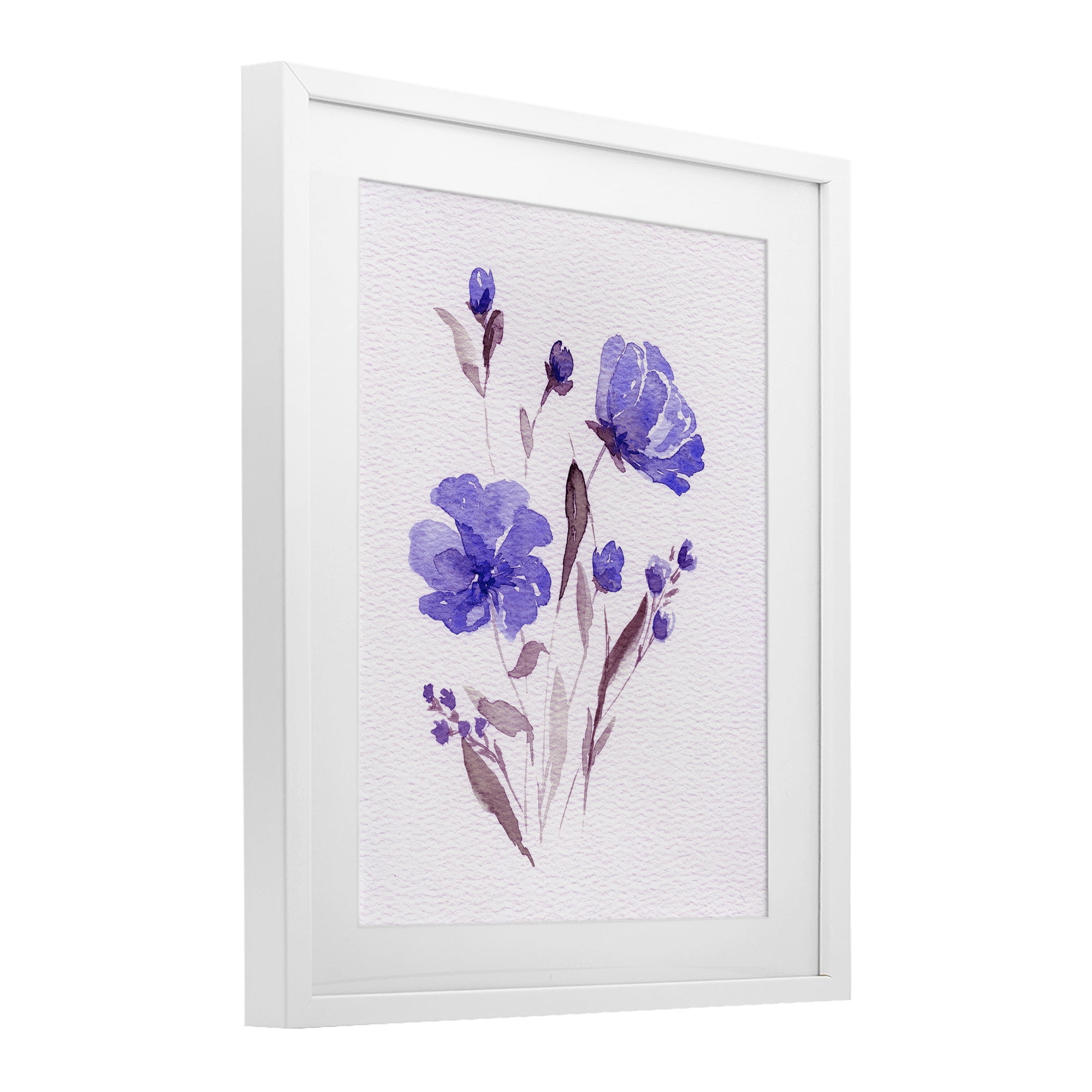 Stupell Industries Watercolor Purple Flowers White Framed Print Under Glass, design by Leah Noel Art