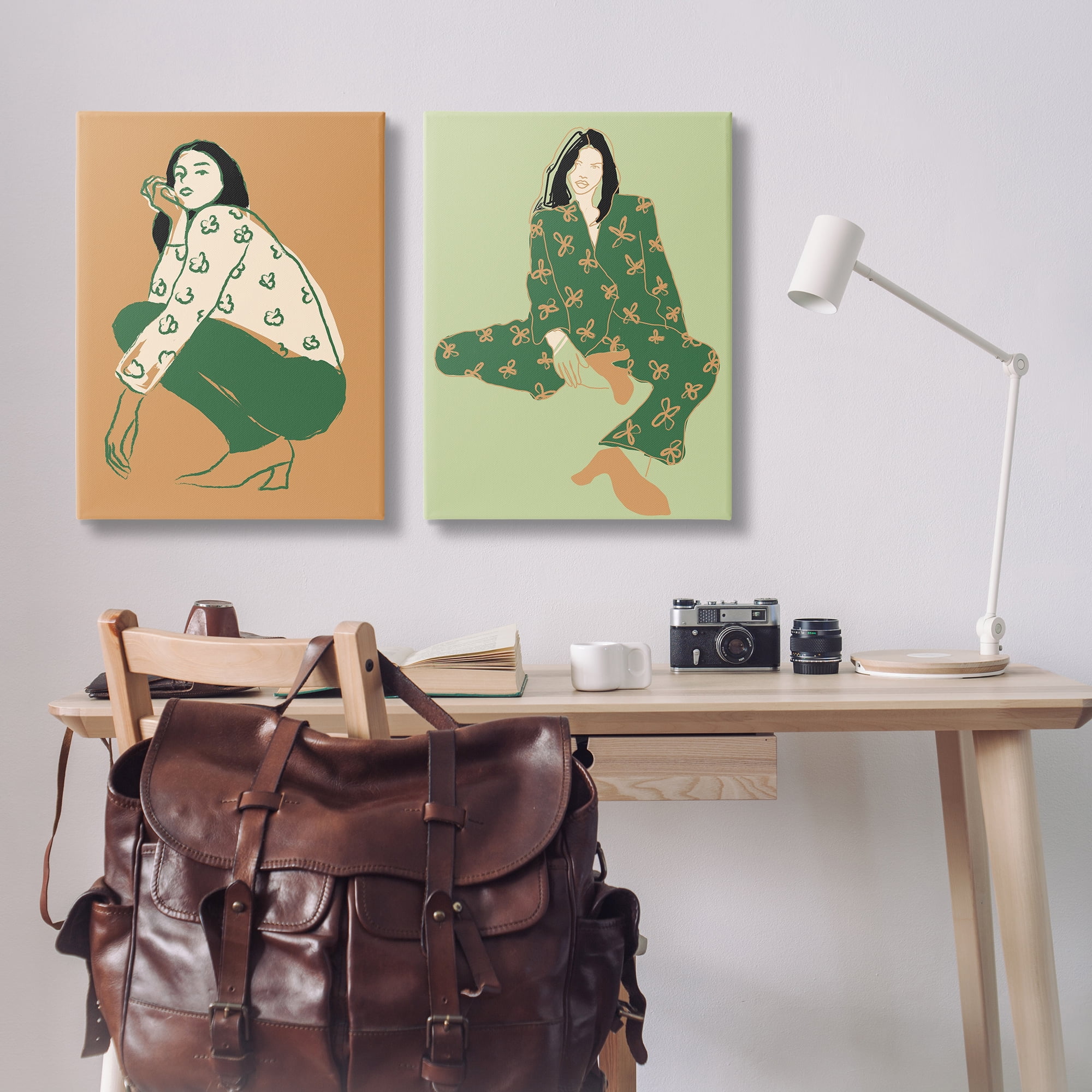 Stupell Industries Woman Stooping Sitting Pose People Painting Wrapped Canvas Art Print Wall Art, 24 x 36, Set of 2
