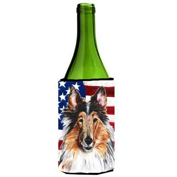 Collie With American Flag Usa Wine bottle sleeve Hugger  24 Oz.