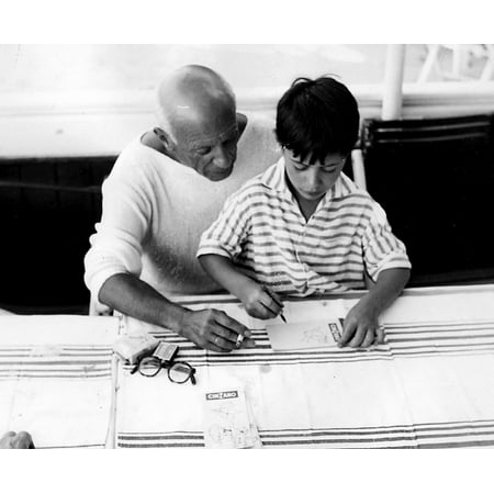 Pablo Picasso Drawing With His Son Claude Picasso Photo Print - 