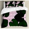 thumbnail image 1 of Leaves Duvet Cover Set Queen Size, Tropical Foliage on Pastel Pink Backdrop with Halftone Dots Summer, 3 Piece Bedding Set with 2 Pillow Shams, Dark Green Pale Pink Aqua, by Ambesonne, 1 of 3