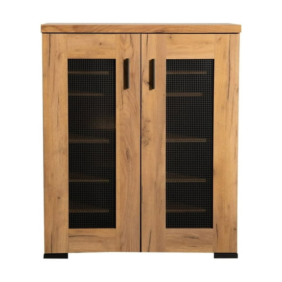 38 Inch Accent Cabinet Chest 5 Adjustable Shelf Units Golden Oak Brown - Saltoro Sherpi