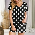 thumbnail image 2 of Fashion 2 Piece Sets for Women Summer Plus Size Polka Casual Home Two-piece V-neck Top With Pocket Shorts Set, 2 of 6