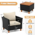 thumbnail image 4 of Costway 3PCS Patio Rattan Furniture Set Cushioned Sofa Storage Table with Wood Top White, 4 of 10