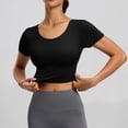 thumbnail image 7 of Women's Short Sleeve Crop Shirts Scoop Neck Slim Fit Strappy Open Back Criss Cross Jersey Summer Activewear, Workout Yoga Pilates Athletic Fitness Running Tops, 7 of 7