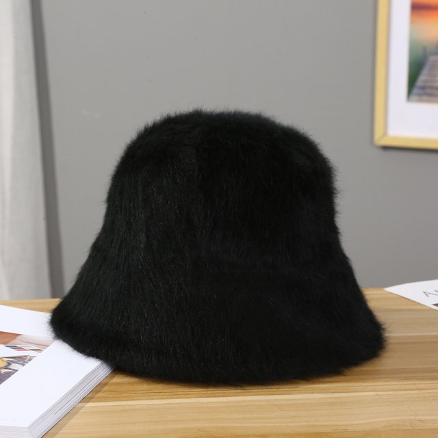 LinYooLi Version Of The Internet Celebrity In Rabbit Hair Bucket Hat Female New Knit Hat Plush Fisherman Hat Warm Pure Color Pot
