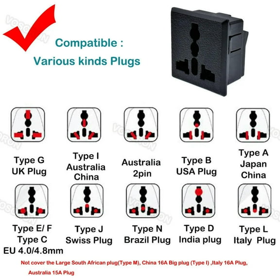 FOR US USA UK EU AU Panel Mount Snap in Power Outlet Receptacle 250V 13A Electric shock With safety door