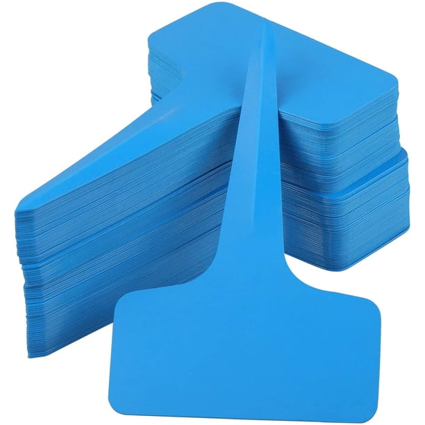 Nvzi 100 etiquetas de plástico tipo T para plantas de 6 x 10 cm, etiquetas para viveros y jardines (azul)