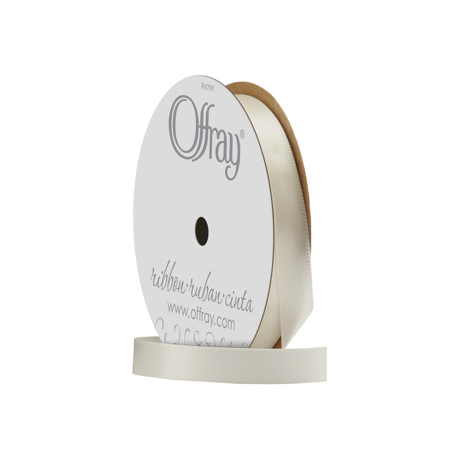 Offray Ribbon, Single Face Satin Ribbon, Antique White, 3/8" x 18 feet, Polyester Ribbon, 1 Each, 3/8 inch white ribbon