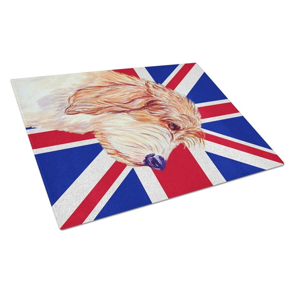 Caroline's Treasures Petit Basset Griffon Vendeen PBGV with English Union Jack British Flag Glass Cutting Board Large Size