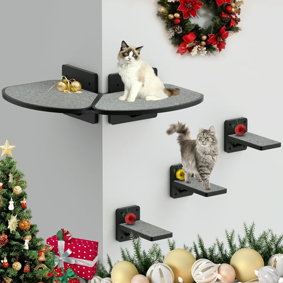Black Scratching Posts Cat Wall Shelves Set of 2, Cat Window Perch for Large Cats