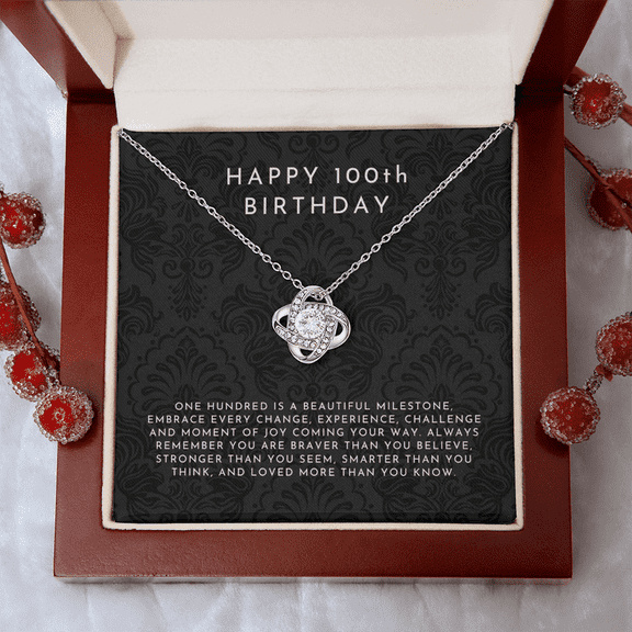 100th Birthday Gift, 100th Birthday Gift For Women Love Knot Necklace Luxury Box