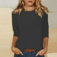 thumbnail image 2 of DENGDENG Womens 3/4 Sleeve Summer Tops Elbow Sleeve Basic Tees Solid Color Casual Round Neck Blouses Boho Three Quarter Length Shirts Spring Work Pullover Top Gray XL, 2 of 9