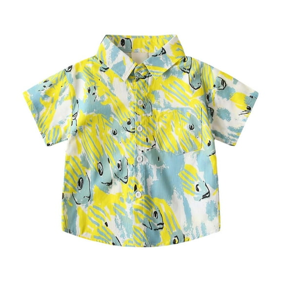 Hiijoy Toddler Boys Cartoon Print Short Sleeve Shirt Cotton Summer Button-Down Shirt, Sizes 2-10