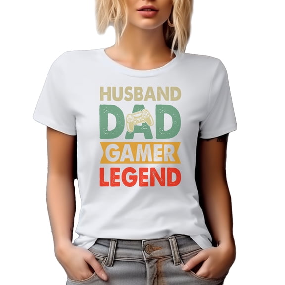 Husband. Dad. Gamer Legend. Video Gaming Enthusiast Father's Day or Dad's Birthday, White T-Shirt, Small